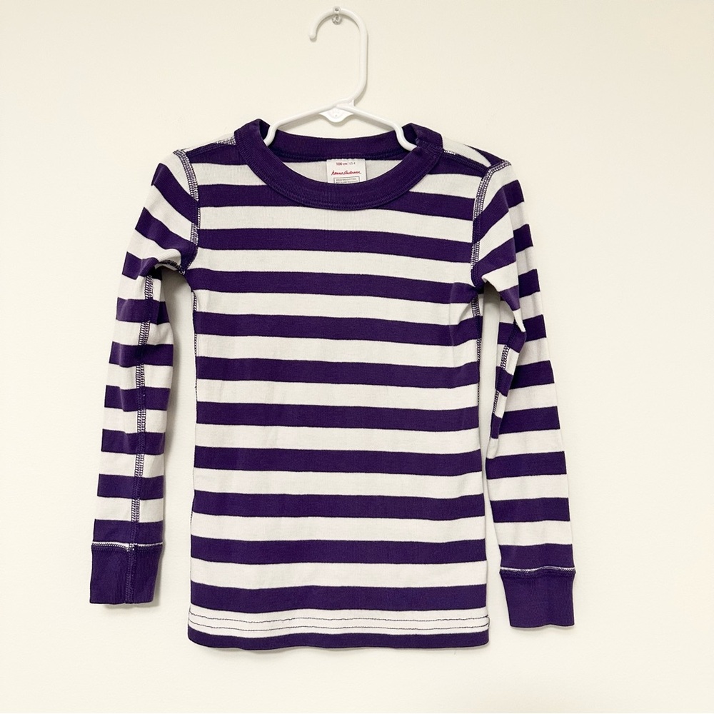 Hanna Andersson Purple and White Striped Long Sleeve Long John Top Organic sz 4